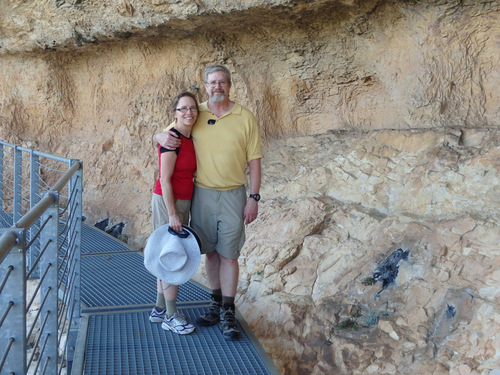 Terry and Dennis Struck at the Rock face of Cueva Remigia's Petroglyphs (Word Heritage Site), at La Montabanna, del Maestra, València Community (State), Spain.